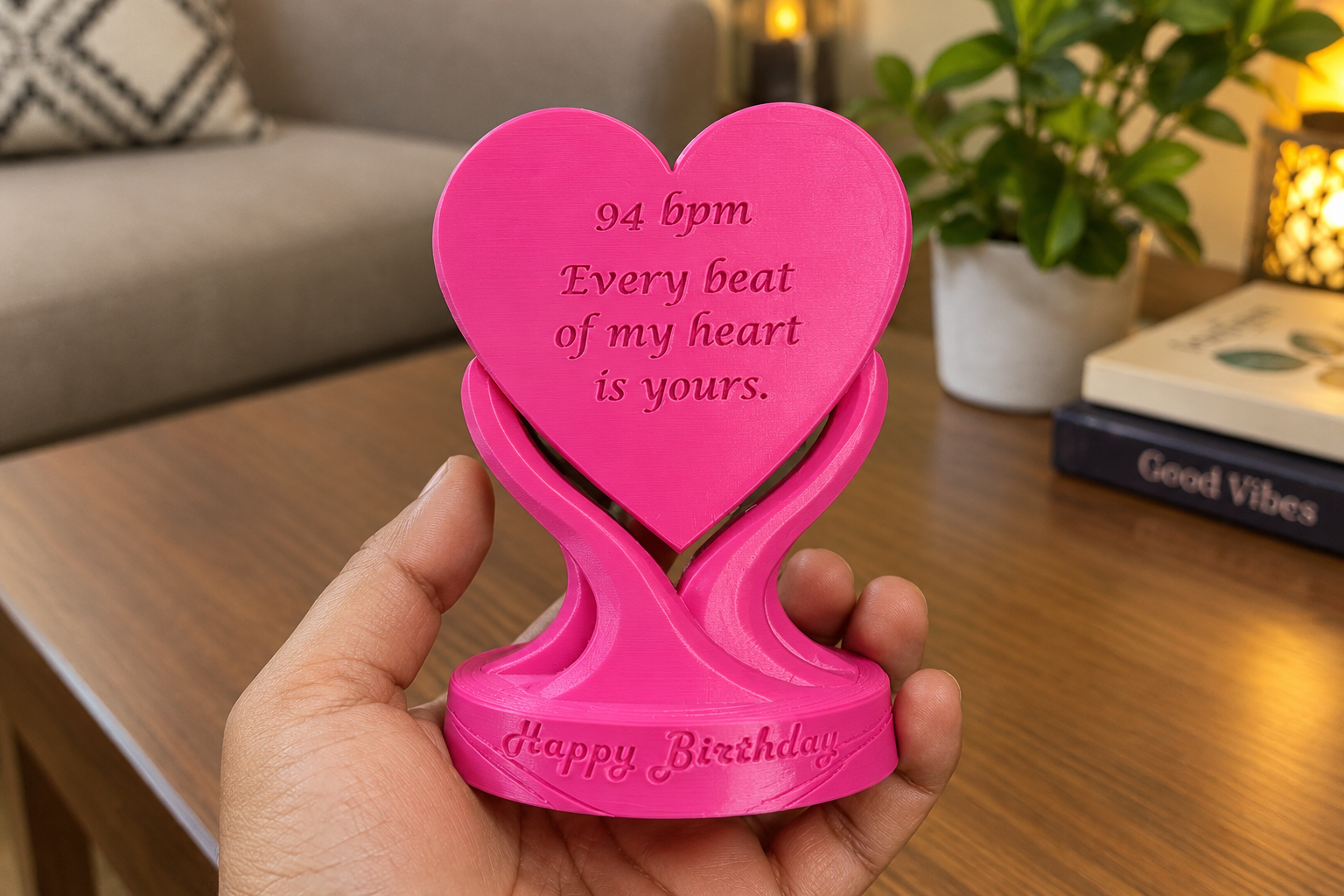 Pink 3D-printed heart keepsake gift